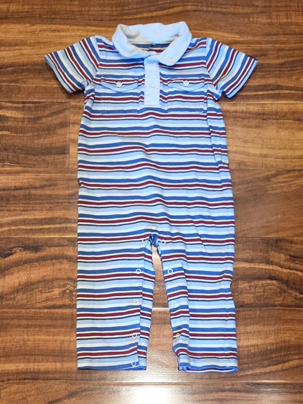 Gymboree EUC 18-24 Months Blue/Red Striped Polo One-Piece Romper